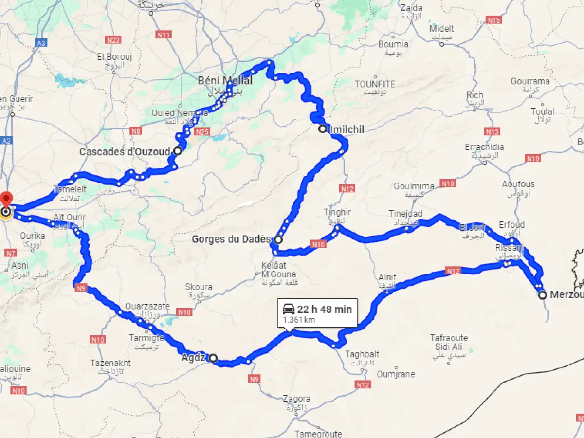 6 Days tour from Marrakech map